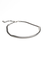 Layered silver-toned choker necklace set featuring chunky ball chain and hammered loop pendant. Adjustable fit.