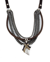 Necklace with chain and leather strap on a white background