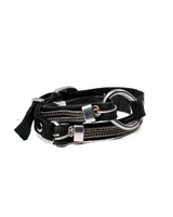A black audio adapter cable with a single gold-plated 1/4-inch jack on one end and two matching female audio connectors on the other, shown against a plain white background.