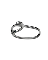Silver ring with a clear gemstone on a white background