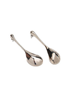Pair of silver spoon-shaped earrings on a white background