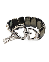 Black beaded bracelet with a silver clasp on a white background
