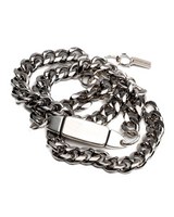 Bold convertible triple-wrap chain in polished stainless steel, featuring a chunky curb link design with a smooth clasp.