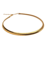 A gold snake chain choker necklace with a textured, ridged band and an adjustable lobster clasp, shown on a plain white background.