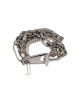 Multi-layer wrap bracelet featuring heavy metal chains and an oxidized silver Great White Shark tooth pendant.