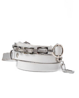 Silver chain belt on a white background