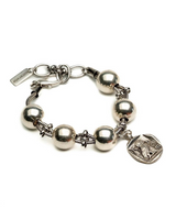 Chunky silver-plated iron ball snake chain cuff bracelet with large beads and a unique charm, slightly adjustable in size.