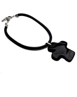 Large black asymmetric cross leather choker necklace featuring an oversized cross pendant on a thick leather cord.