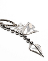 Long chunky heart ball chain necklace featuring sculpted silver heart charms and a heavy metal ball chain.