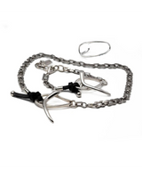 Three-piece silver curb statement jewelry set featuring a bracelet, necklace, and adjustable geometric ring with a modern design.