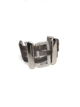 Chunky statement bracelet featuring large zamak slider bars and flat brass chain in antique silver plating.