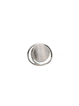 Adjustable Sterling Circle Ring featuring a large, irregular silver circle with an abstract design, crafted from 925 sterling silver.
