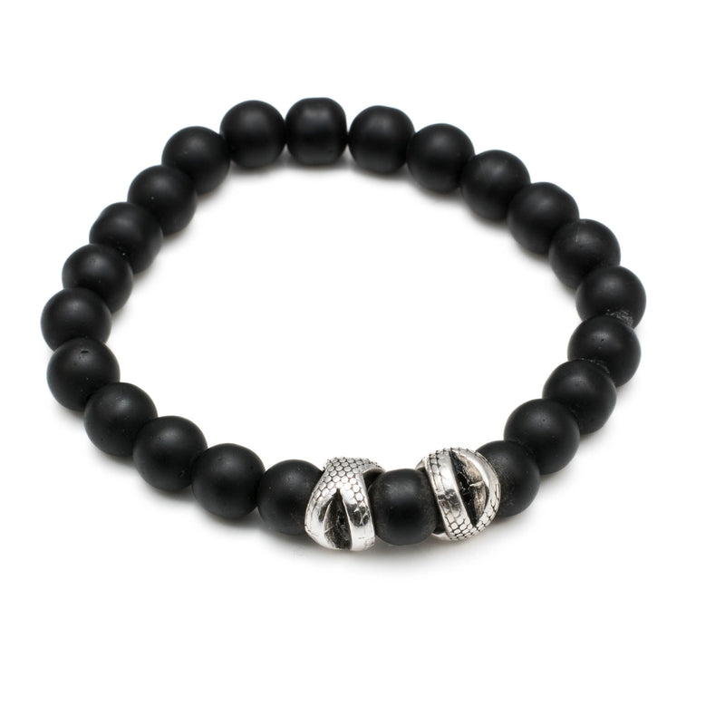 Black rubber beaded bracelet with metal details (M-7015)
