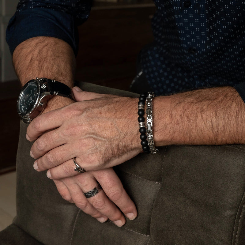 Men’s solid square byzantine chain bracelet, Stainless steel bracelet (M-7049)