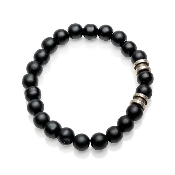Black glass beaded bracelet with metal details (M-7036)