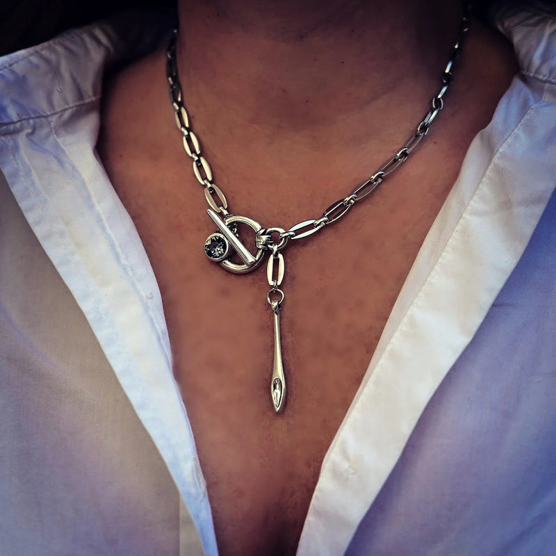 Large flat silver loop Necklace (NC-1165)