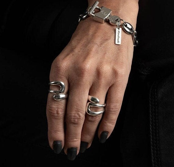 Sterling silver ring in strong geometric lines (R-2061)