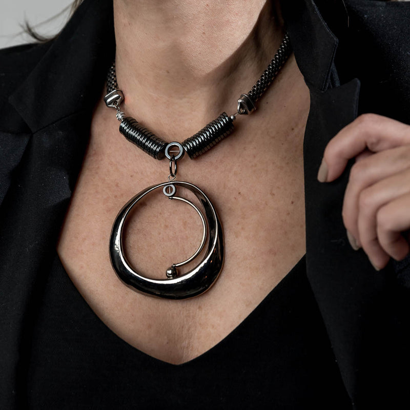 Necklace with Hematites and Gun Metal elements (NC-1035)