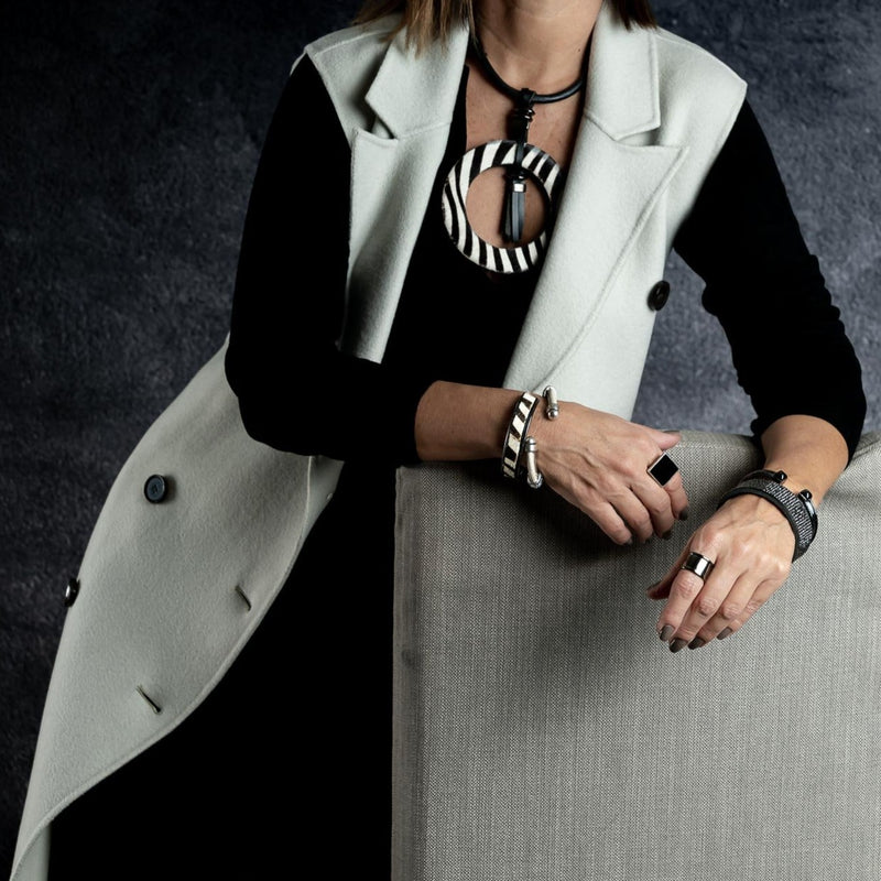 Necklace with animal print on leather and gun metal elements (NC-1062) - Otherwise Jewelry+