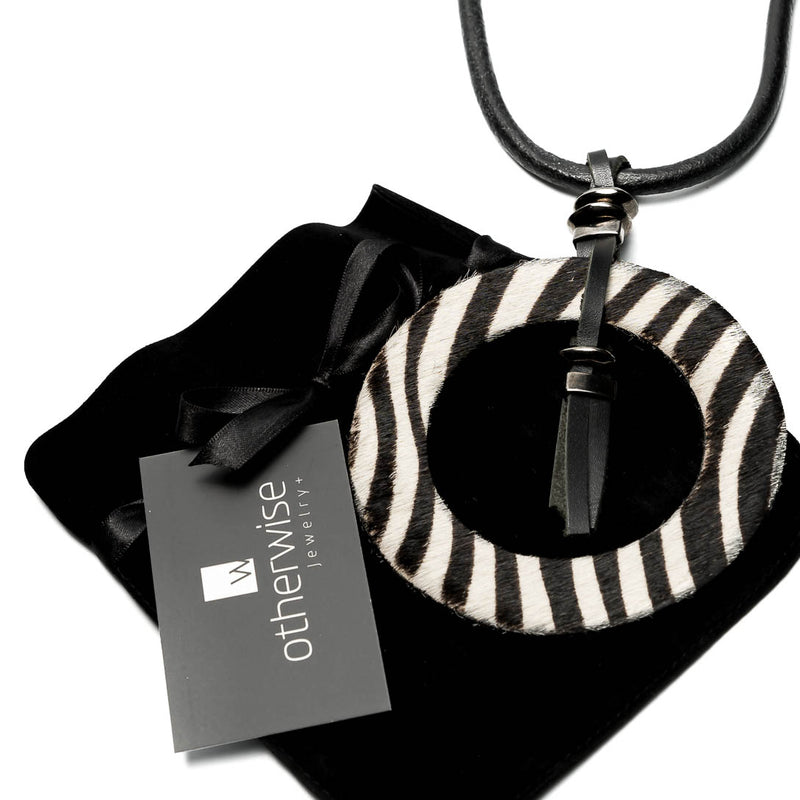 Necklace with animal print on leather and gun metal elements (NC-1062) - Otherwise Jewelry+
