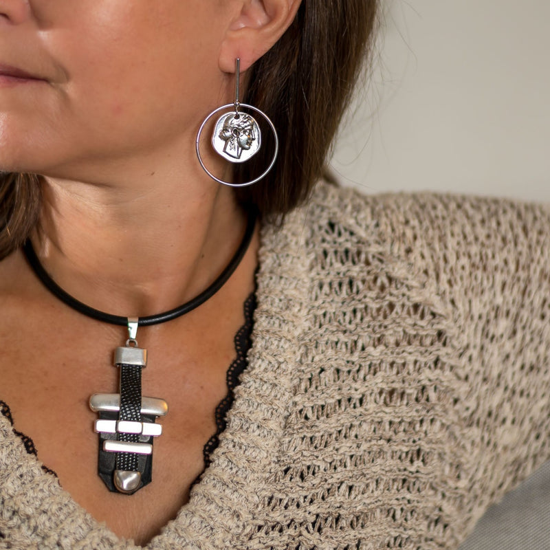 Greek coin earrings (E-4021)