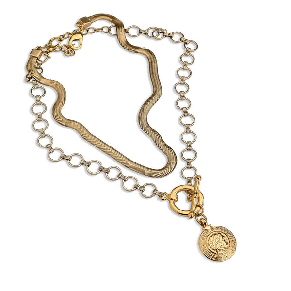 Necklace with gold-plated brass chain and Zamak coin pendant (NC-1120)​