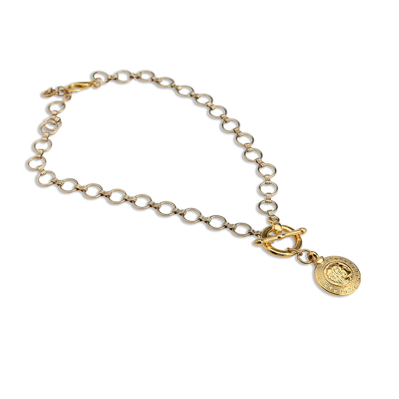 Necklace with gold-plated brass chain and Zamak coin pendant (NC-1121)​