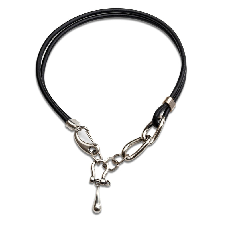 Bold leather and chain collar necklace (NC-1130)