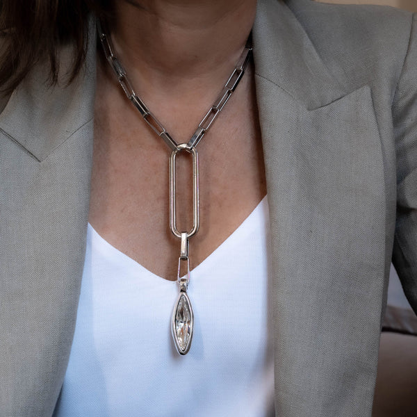 Elegant Necklace with thick chain and Swarovski pendant, Edgy Chic Necklace (NC-1136)