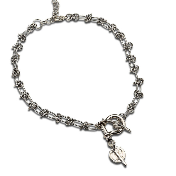 Knot link chain necklace, bold T-bar and coin necklace (NC-1159)
