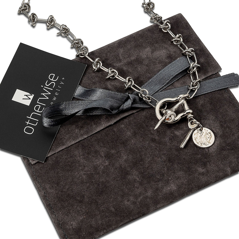 Knot link chain necklace, bold T-bar and coin necklace (NC-1159)
