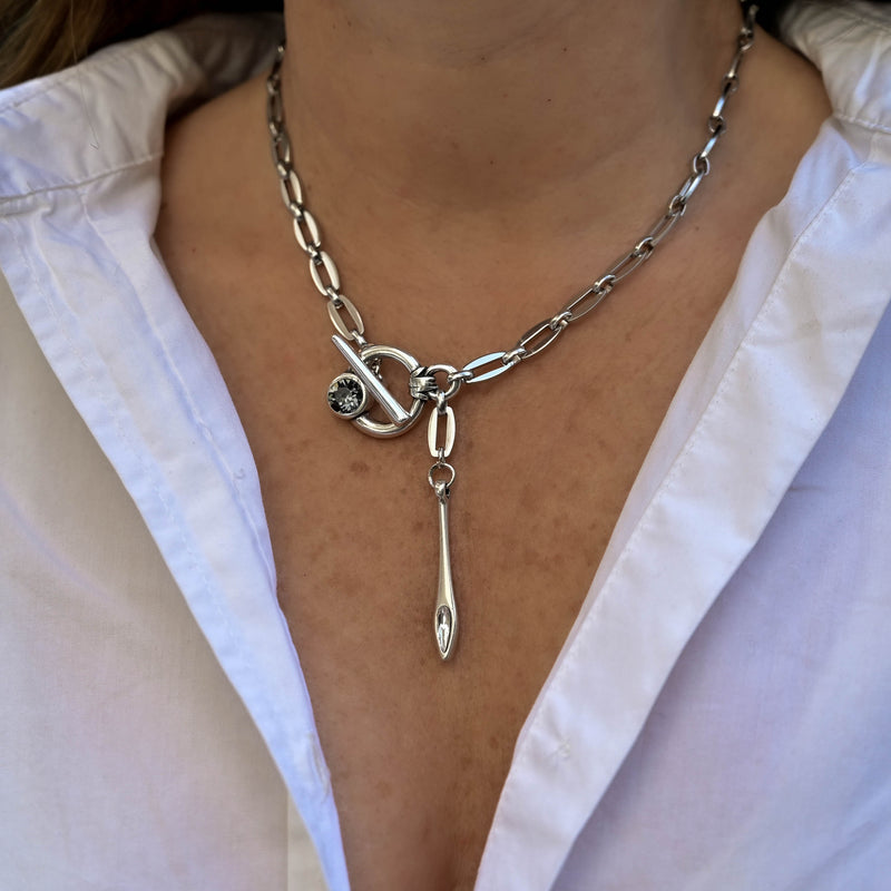 Large flat silver loop Necklace (NC-1165)
