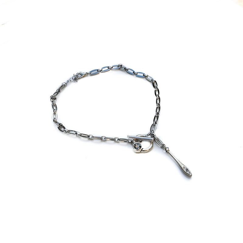 Large flat silver loop Necklace (NC-1165)