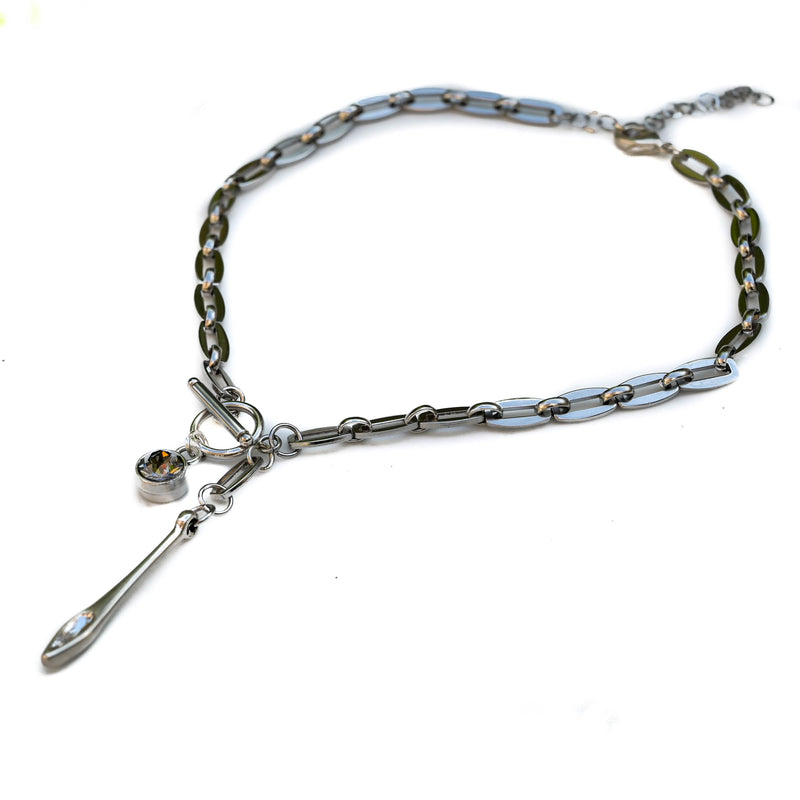 Large flat silver loop Necklace (NC-1165)