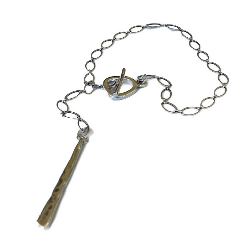 Oval chain necklace with long hammered pendant (NC-1168)