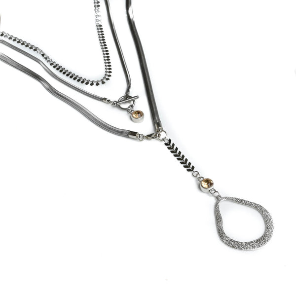 Stainless steel 3pc necklace with round Swarovski crystals (NC-1173)