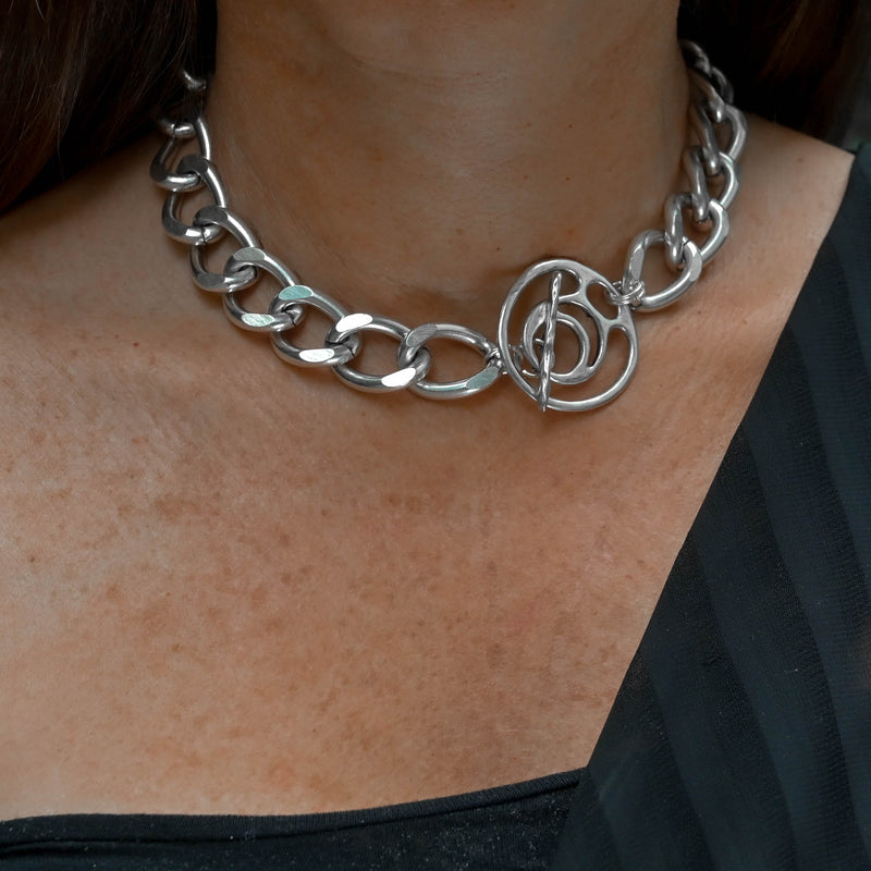 Chunky silver-plated stainless-steel choker (NC-1174)