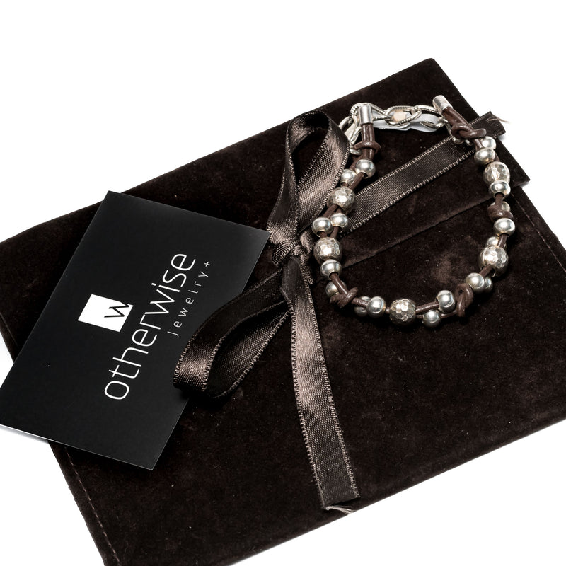 Bracelet - Leather Interwoven With Silver Plated Beads (BR-160)