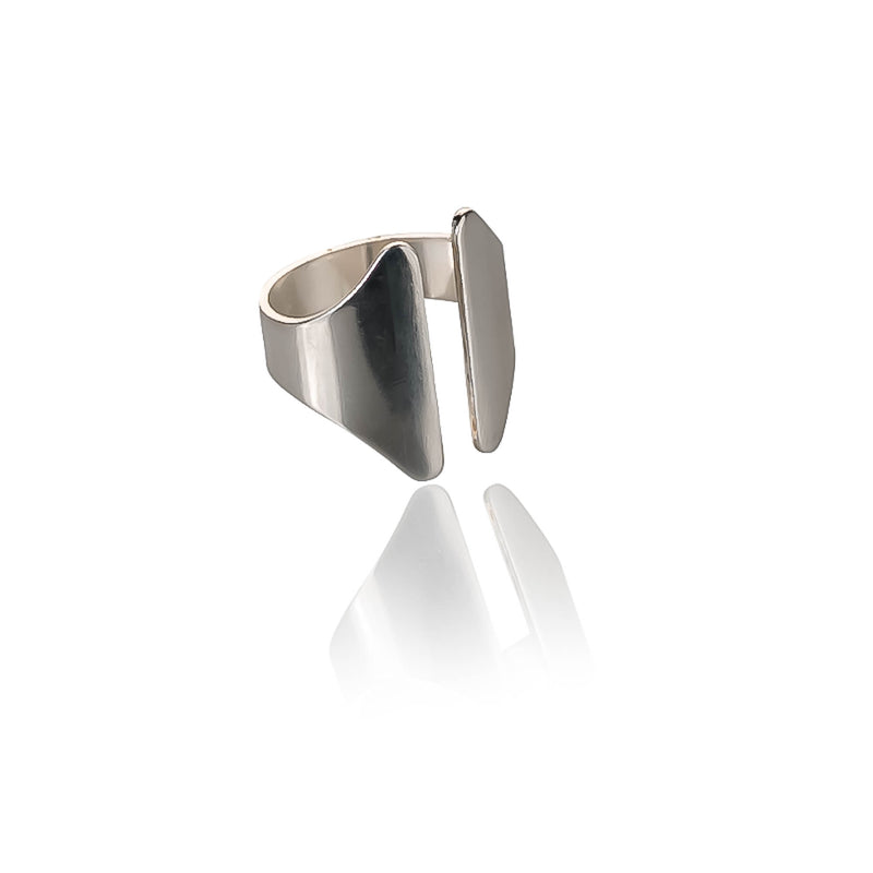 Wide cuff silver plated ring (R-2040)