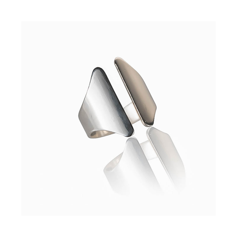 Wide cuff silver plated ring (R-2040)