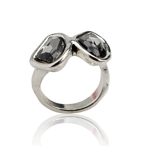 Crystal double ring, uno de 50 style ring, irregular sparkling crystal ring (R-2049)​
