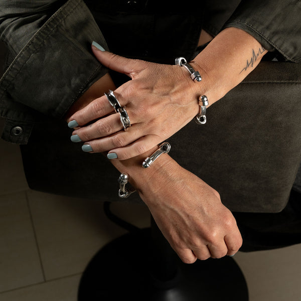 Antique silver abstract open band bold ring (R-2080)