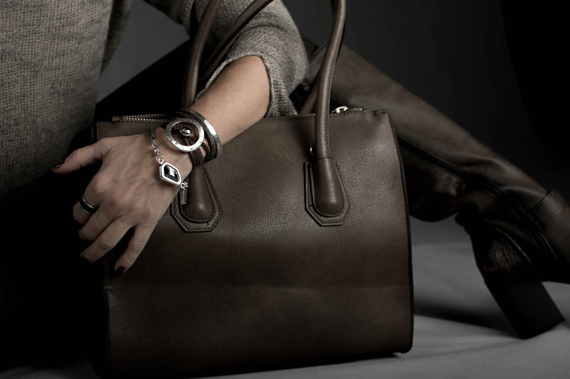 Bracelet - Bracelet In Stitched Leather In Brown Reptile Print With Swarovski Crystal Design (BR-236)
