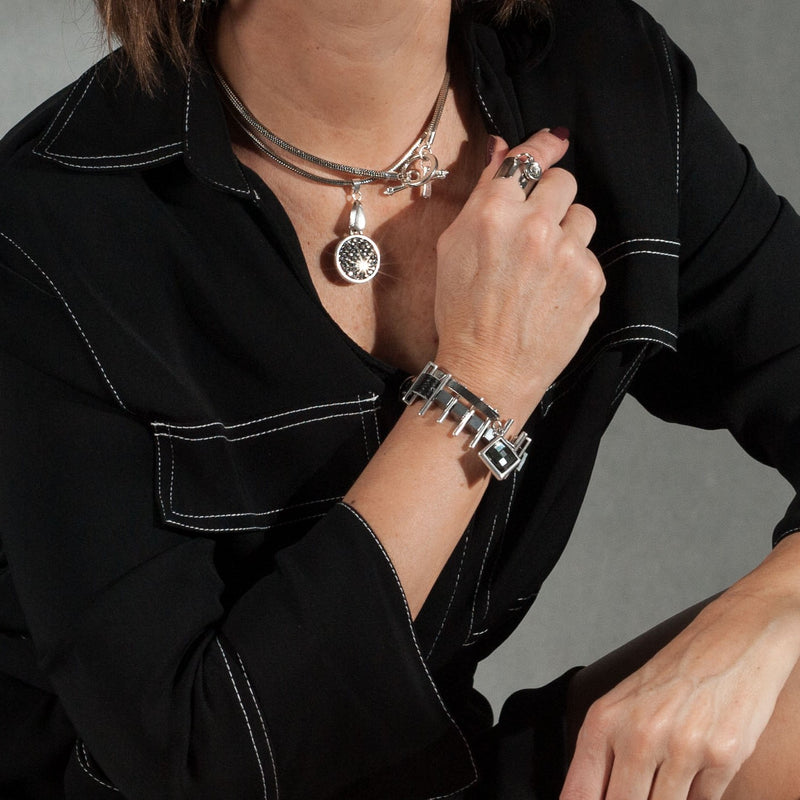 Bracelet - Bracelet With Silver Hematites and Silver-plated Elements  (BR-246) - Otherwise Jewelry+ 