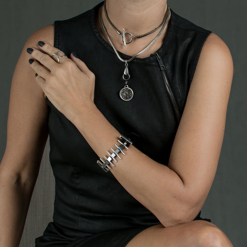 Bracelet - Bracelet With Silver Hematites and Silver-plated Elements  (BR-246) - Otherwise Jewelry+ 