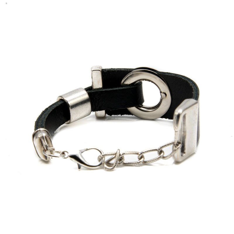 Modern Black Leather Bracelet With Silver-plated Designs (BR-247) - Otherwise Jewelry+