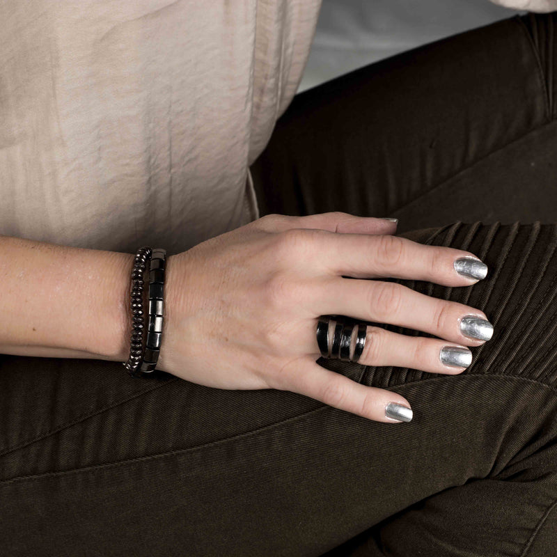 Bracelet - Hematites And Leather Bracelet (BR-263)