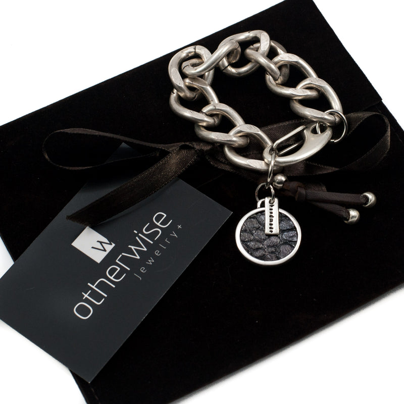 Chunky silver-plated chain and elements bracelet (BR-276)​