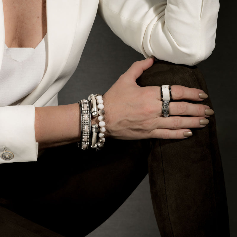 Metallic bracelet with white metallic leather (BR-303) - Otherwise Jewelry+