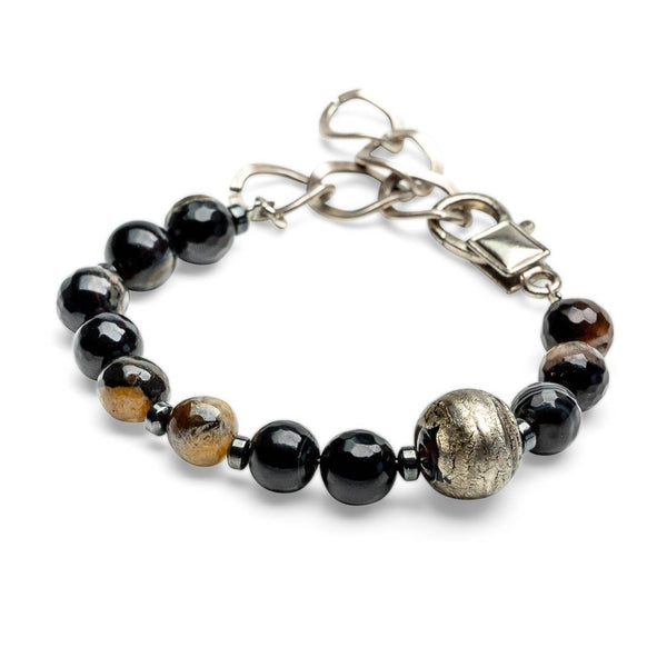Agate beaded bracelet with funky Murano glass bead (BR-344)​